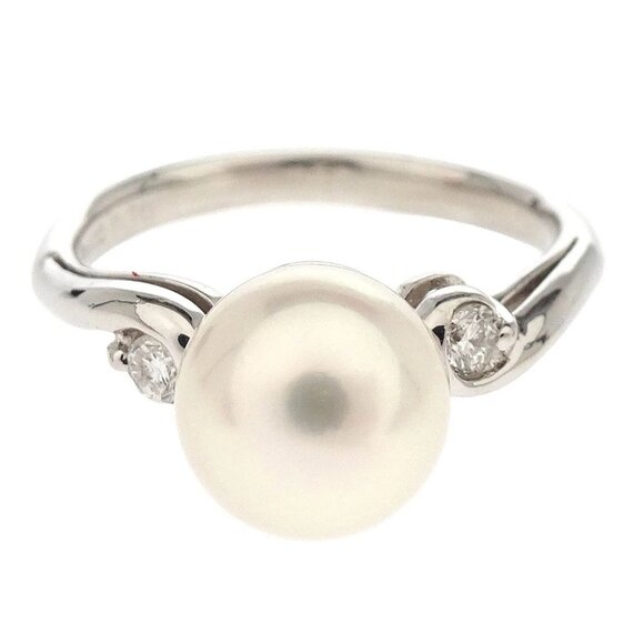 Ring Pt900 Pearl Diamond Silver #51 186817 - Picture 1 of 4